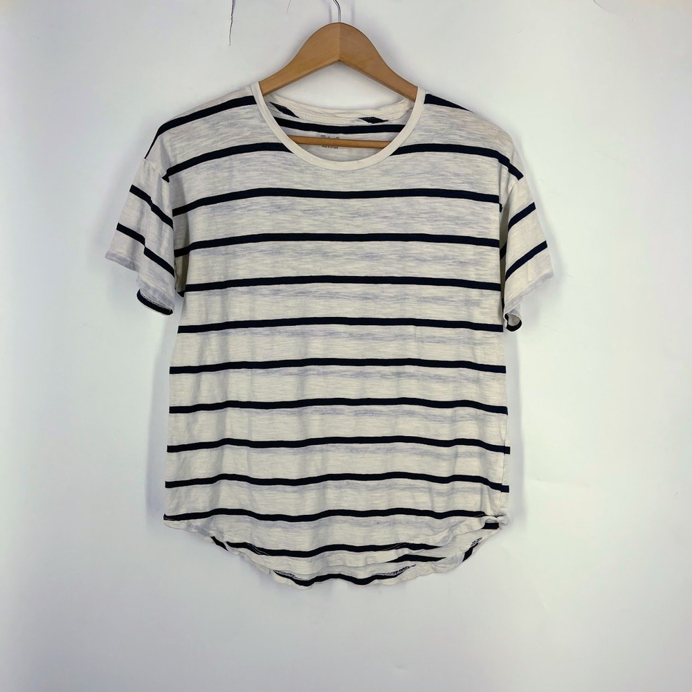Madewell Womens Relaxed Slub Cotton Striped Short Sleeve T-Shirt White Navy L